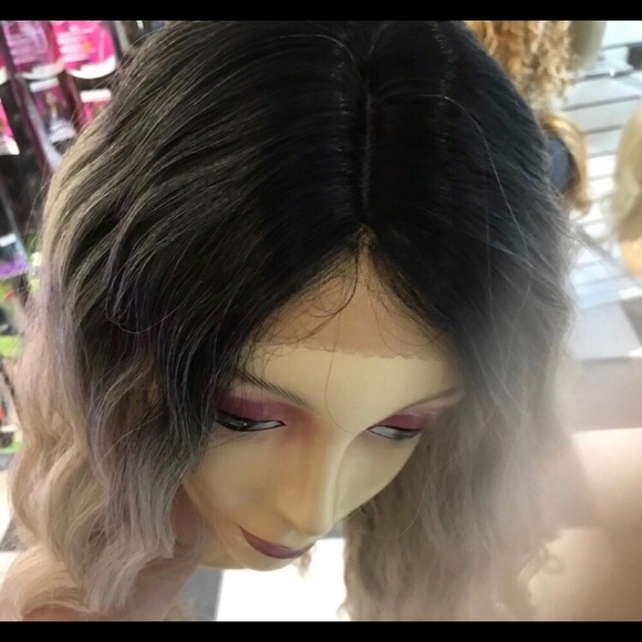 Wig Grey silver ombré wave Lacefront wig long Sale main image 4
